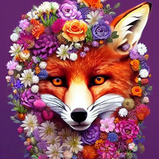 Image similar to made of flowers, made of flowers, made of flowers, fox made of flowers, made of flowers, made of flowers, fantasy art, trending on artstation, beautiful art, intricate, elegant, highly detailed, digital painting