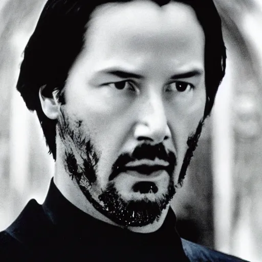 Image similar to keanu reeves in as Pope of Rome, 35 mm, by Terry O'neil