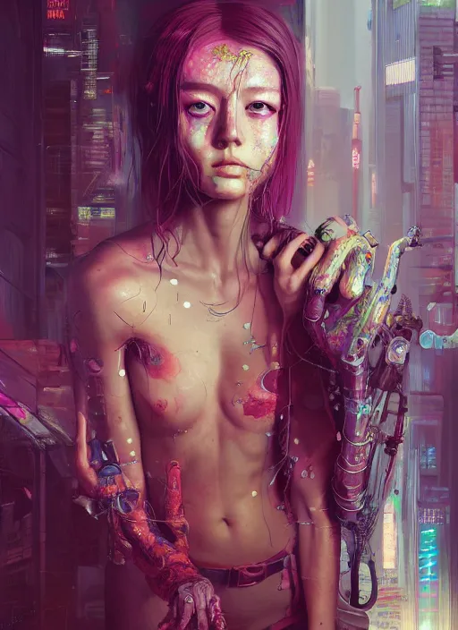 Image similar to 3 d, cyberpunk monster girl, intricate oil painting, high detail, figurative art, multiple exposure, poster art, 3 d, by tooth wu and wlop and beeple