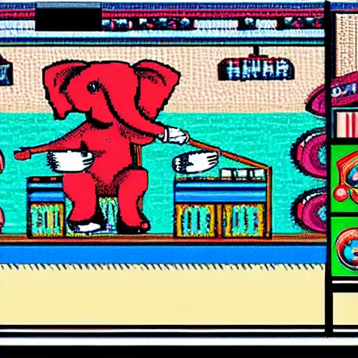 Prompt: a elephant playing drums, sega genesis game