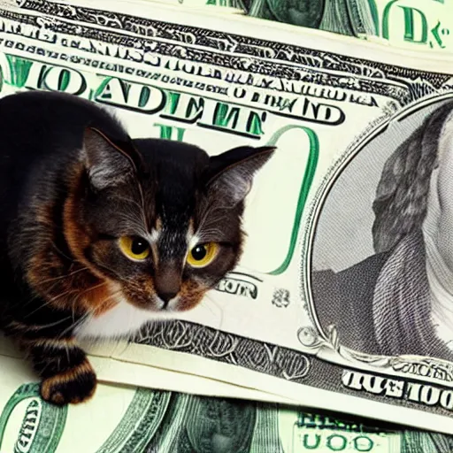 Prompt: President Tortoiseshell Cat on a $50 bill