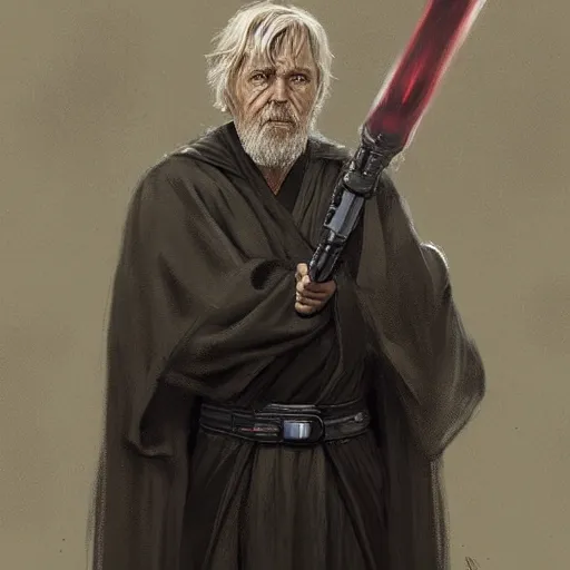 Image similar to portrait of a man by Greg Rutkowski, old jedi Master Luke Skywalker from Star Wars Expanded Universe, he is about 60 years old, wearing black robes, highly detailed portrait, digital painting, artstation, concept art, smooth, sharp foccus ilustration, Artstation HQ