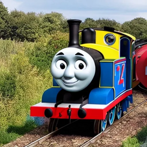 Image similar to Thomas the Tank engine with Boris Johnson face