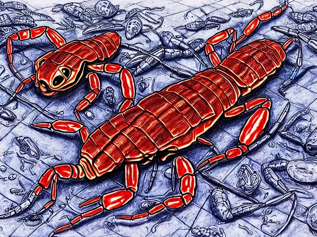 Prompt: australia invaded by scorpions in the future ball point pen art