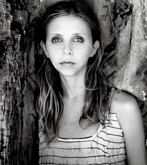 Prompt: award winning photo of Sarah Chalke, symmetrical face by Sally Mann