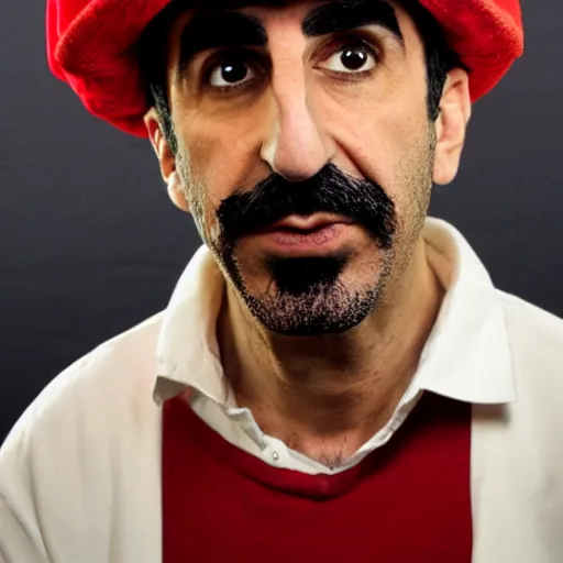 Image similar to serj tankian wearing mario hat