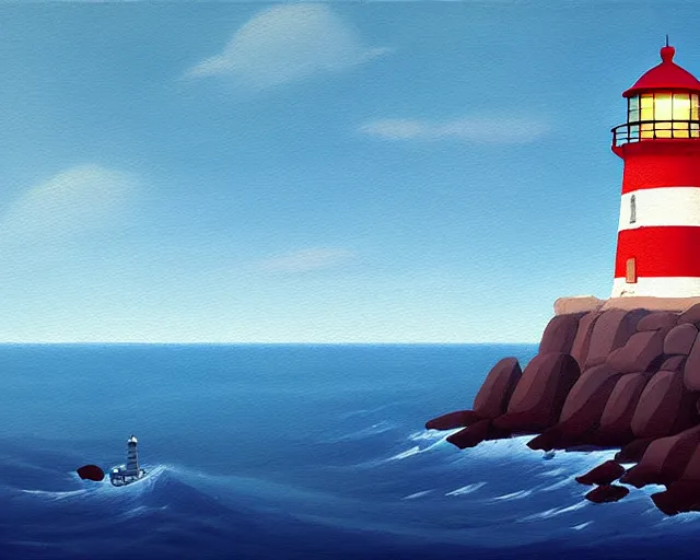 Prompt: painting of lighthouse in the sea by goro fujita, cinematic shot, exquisite lighting, clear focus, brush stroke, plain background, soft painting