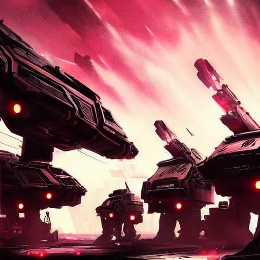 Image similar to Videogame poster, luxury advertisement, red, green and black colors. highly detailed sci-fi close-up heavy infantry troops in black armor and futuristic tanks, at devastated city in style of cytus and deemo, alien vibes, by Greg Rutkowski, set in C&C3 tiberium wars, beautiful with eerie vibes, very inspirational, very stylish, with gradients, surrealistic, dystopia, postapocalyptic, depth of field, shadows, rich cinematic atmosphere, perfect digital art, action, dybanic, dangerous journey in devastated world, beautiful dramatic dark moody tones and studio lighting, shadows, octane render, arthouse