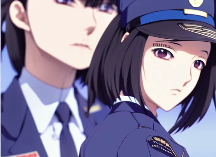 Prompt: anime visual, portrait of a japanese police woman in leaning against her patrol car, cute face by ilya kuvshinov, yoshinari yoh, makoto shinkai, katsura masakazu, dynamic perspective pose, detailed facial features, kyoani, rounded eyes, crisp and sharp, cel shad, anime poster, ambient light