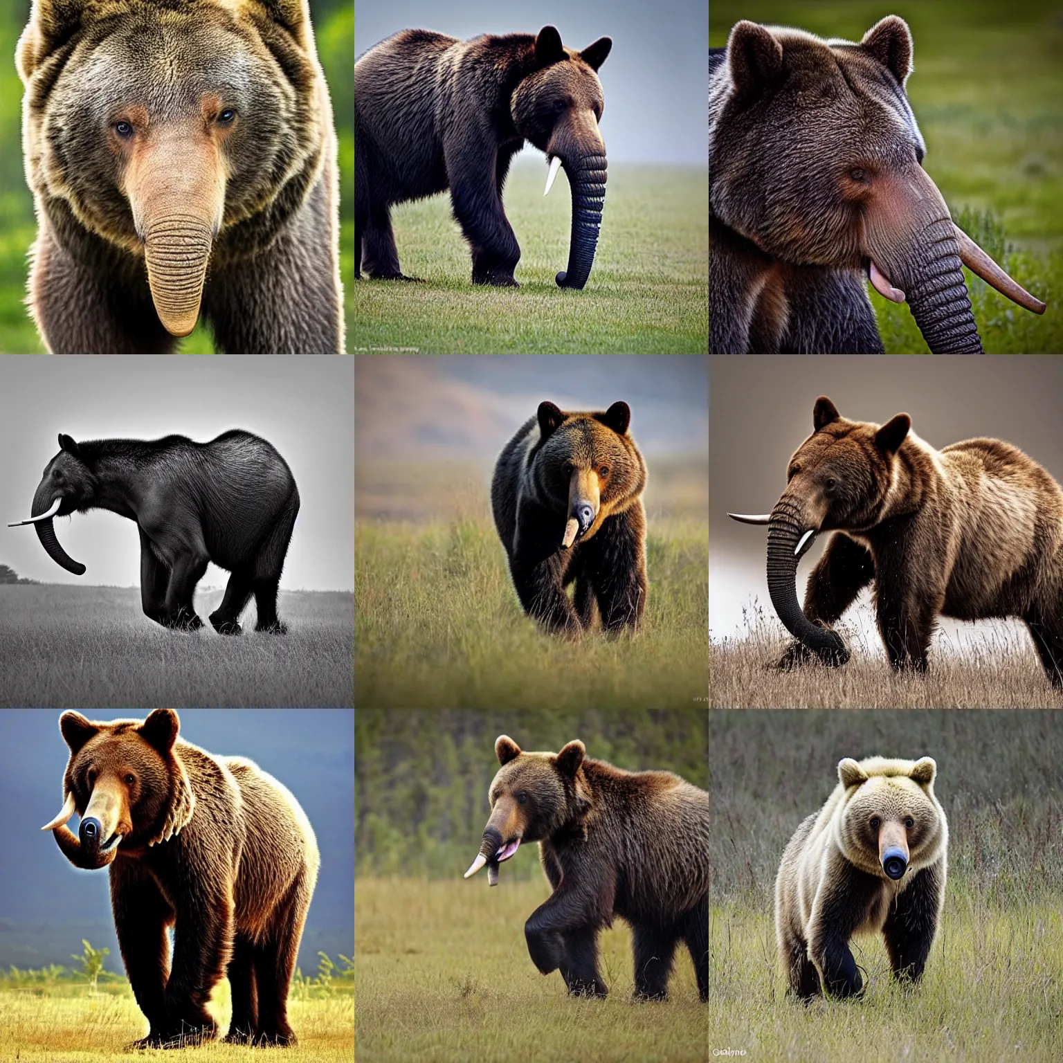 Prompt: a bear-wolf-horse-elephant, wildlife photography