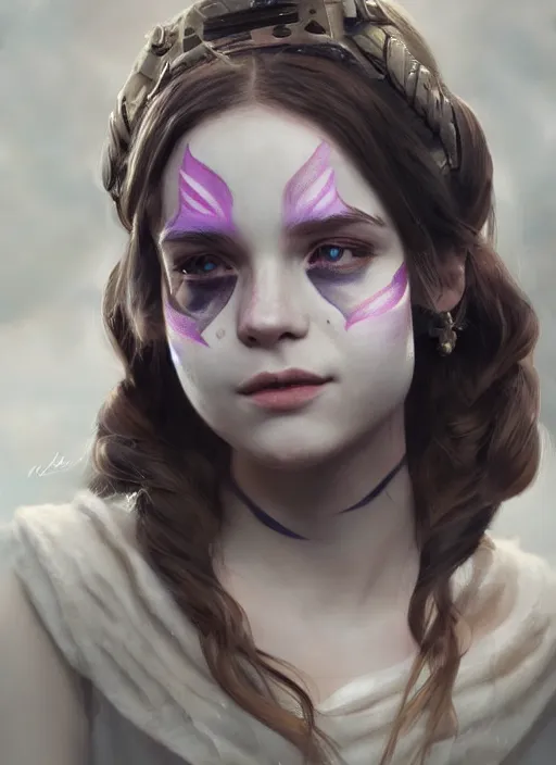 Prompt: a gorgeous princess, detailed Star Wars face paint, 8k render, ultra realistic, soft lighting, artstation, Annie Leibovitz, artgerm