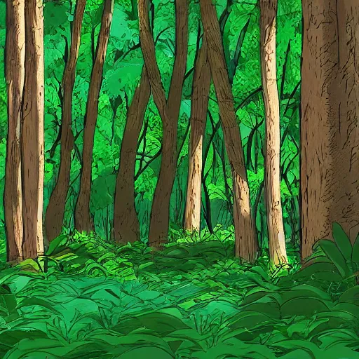 Prompt: a forest. cel - shaded.