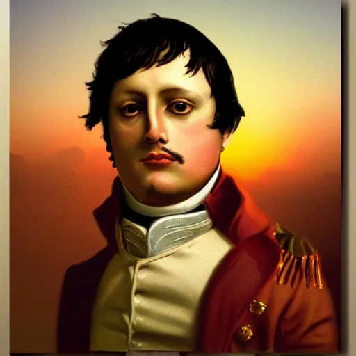 Image similar to napoleon bonaparte smoking weed in the sunset. digital art. ultra realistic. 4 k. trending on artstation