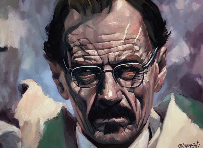 Prompt: a highly detailed beautiful portrait of walter white as the joker, by gregory manchess, james gurney, james jean