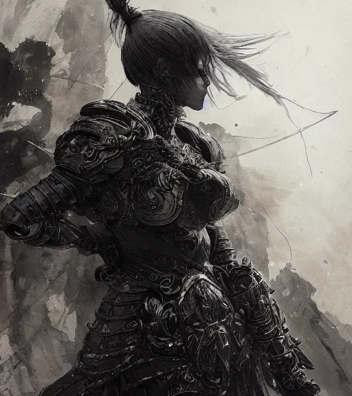 Image similar to portrait of anime woman in armor, pen and ink, intricate line drawings, by craig mullins, ruan jia, kentaro miura, greg rutkowski, loundraw