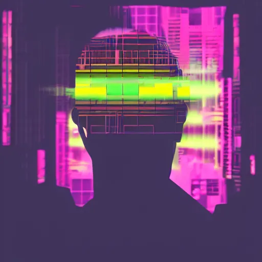 Image similar to Silhouette of Plato against a cyberpunk background. Vaporwave, glitch, trending on artstation, soft lighting, portrait.