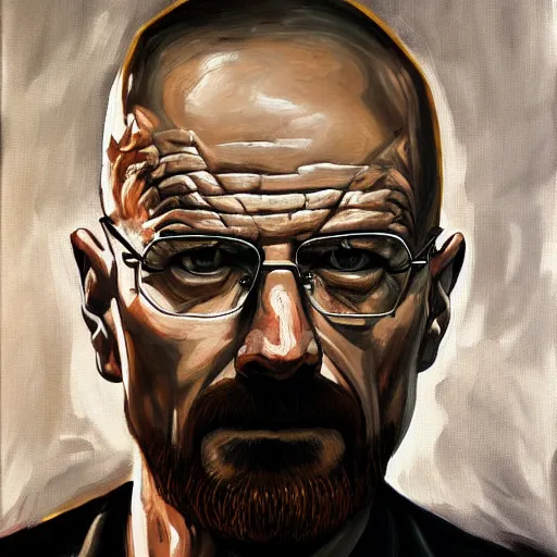 Image similar to walter white face to face with rick grimes, oil painting