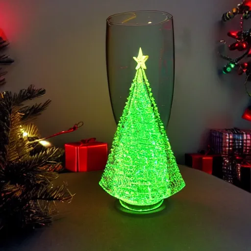 Prompt: cyberpunk Christmas tree inside a glass bouble