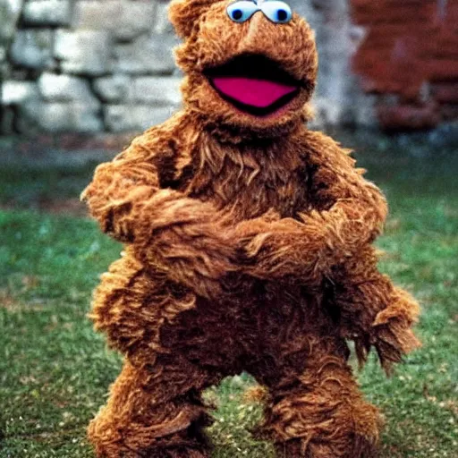 Image similar to “ fozzie bear from the muppets kicks a child ”