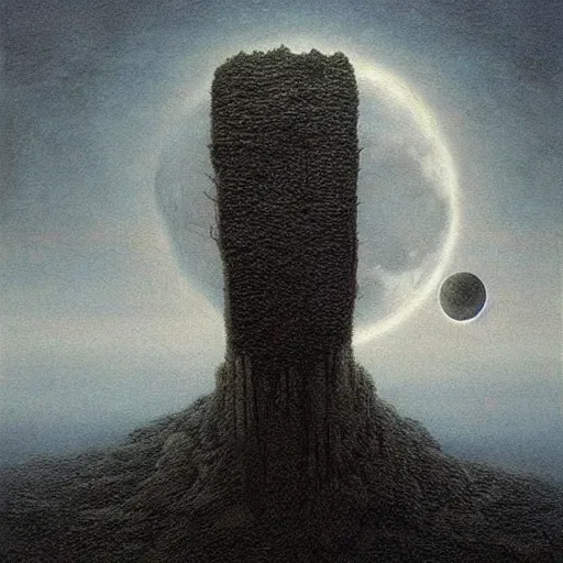 Image similar to moon's haunted, ultra detailed, photorealistic, art style beksinski.