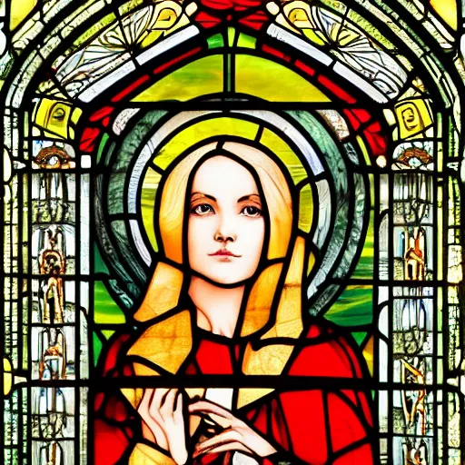 Prompt: eternal beautiful face young pious woman inscribed on stained glass of gothic church, dynamic lighting, cinematic, establishing shot, extremely high detail, shining, photo realistic, cinematic lighting, intricate line drawings, 8k resolution