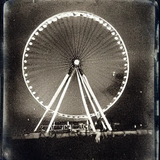 Image similar to tintype photo, Ferris wheel, a squid, underwater, jellyfish