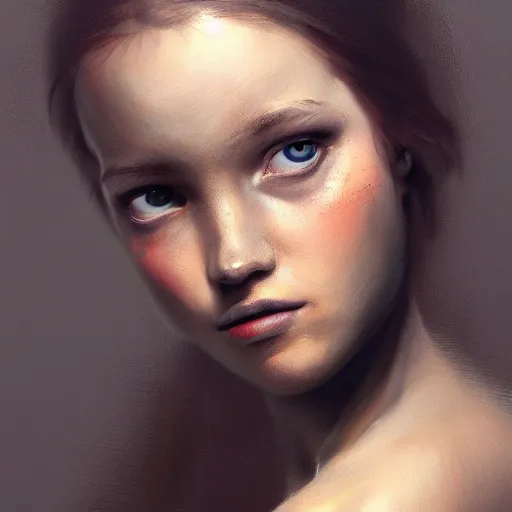 Image similar to a young woman, dramatic lighting, chiaroscuro, high detail, painted by romain jouandeau, trending on artstation