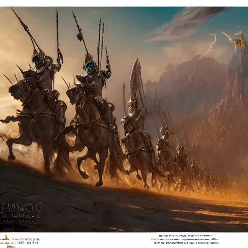 Prompt: an extremely detailed matte painting the polish winged hussars charging the last reminants of the jedi temple, heroic charge, epic fantasy, viewed in profile from very far away, sharp focus, detailed face, art by greg rutkowski and alphonse mucha, volumetric lighting, 4 k resolution, artstation