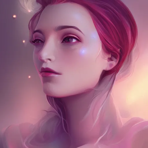 Prompt: portrait of a woman inspired by lois van baarle, charlie bowater, illustration, iridescent, iridescent, hair, face, hair styles, light makeup self confidence, cinematic 8 k