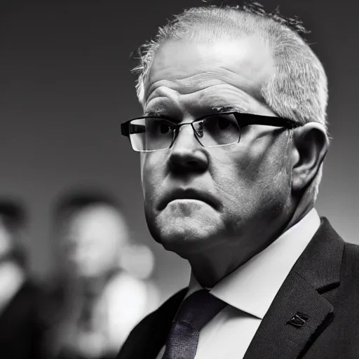 Image similar to ultrarealistic photo of former prime minister scott morrison lurking in the shadows in the style of film noir, 8 k, raw, unedited, symmetrical balance, in - frame