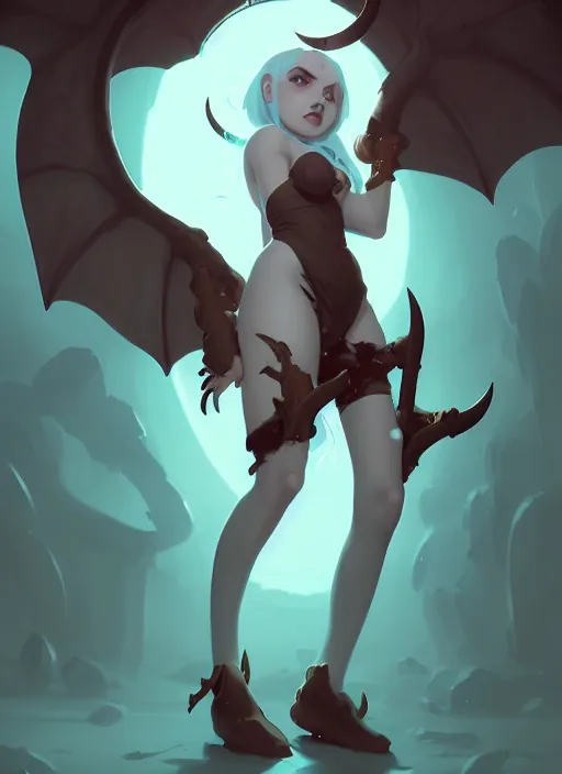 Image similar to portrait of cute succubus girl with horns, warhammer, by atey ghailan, by greg rutkowski, by greg tocchini, by james gilleard, by joe gb fenton, by in kaethe butcher, dynamic lighting, gradient light blue, brown, blonde cream and white color in scheme, grunge aesthetic