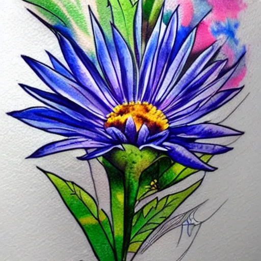 Prompt: great, beautiful painting tattoo watercolor cornflower, light, transperent