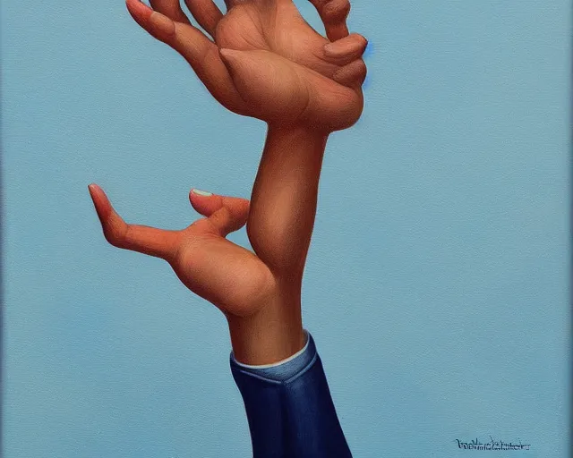 Image similar to a painting of a person waving vigorously, an ultrafine detailed painting by rafal olbinski, behance contest winner, pop surrealism, detailed painting, very detailed, minimalist, skeuomorphic, airbrush art