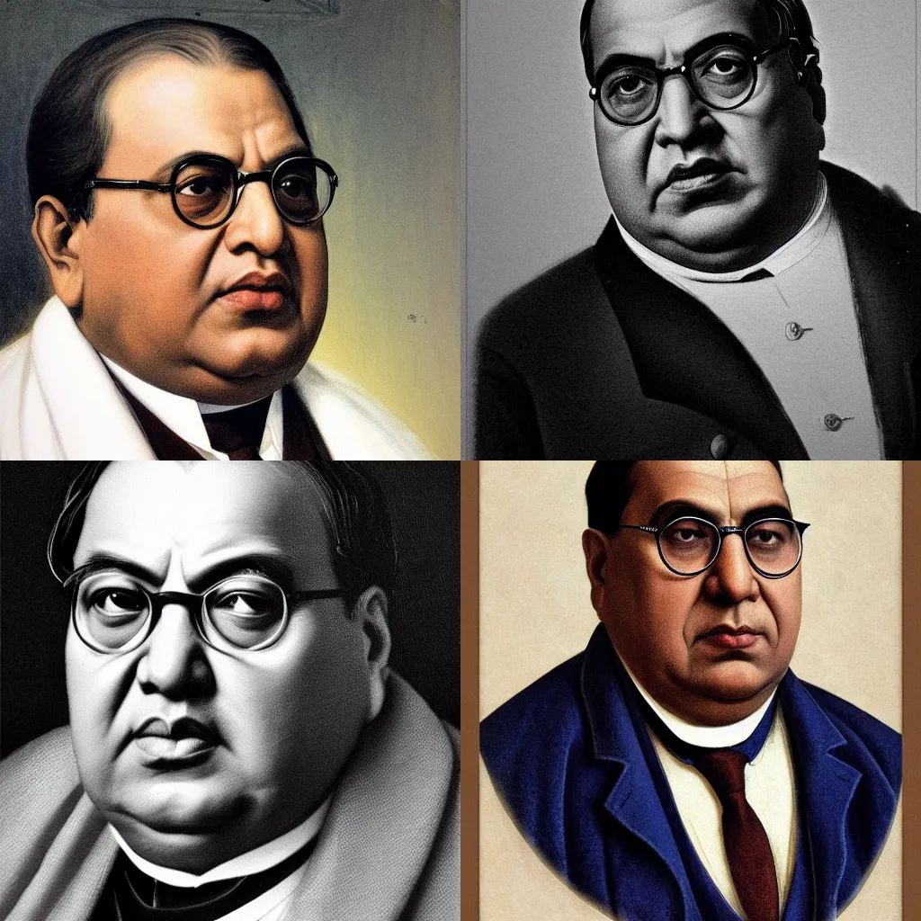 Prompt: A classical portrait of Dr. BR Ambedkar, by Jean Auguste Dominique Ingres, trending on ArtStation, HD, 8K, highly detailed, good lighting, beautiful, epic, masterpiece, surreal, detailed, sharp,