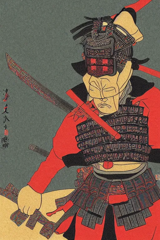 Prompt: samurai art print, slightly realistic