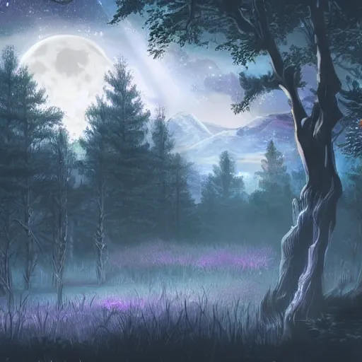 Prompt: a moonlit clearing in the woods, ttrpg gridless map, beautiful, 8 k, high quality digital art