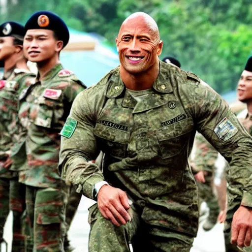 Image similar to dwayne johnson as indonesia army