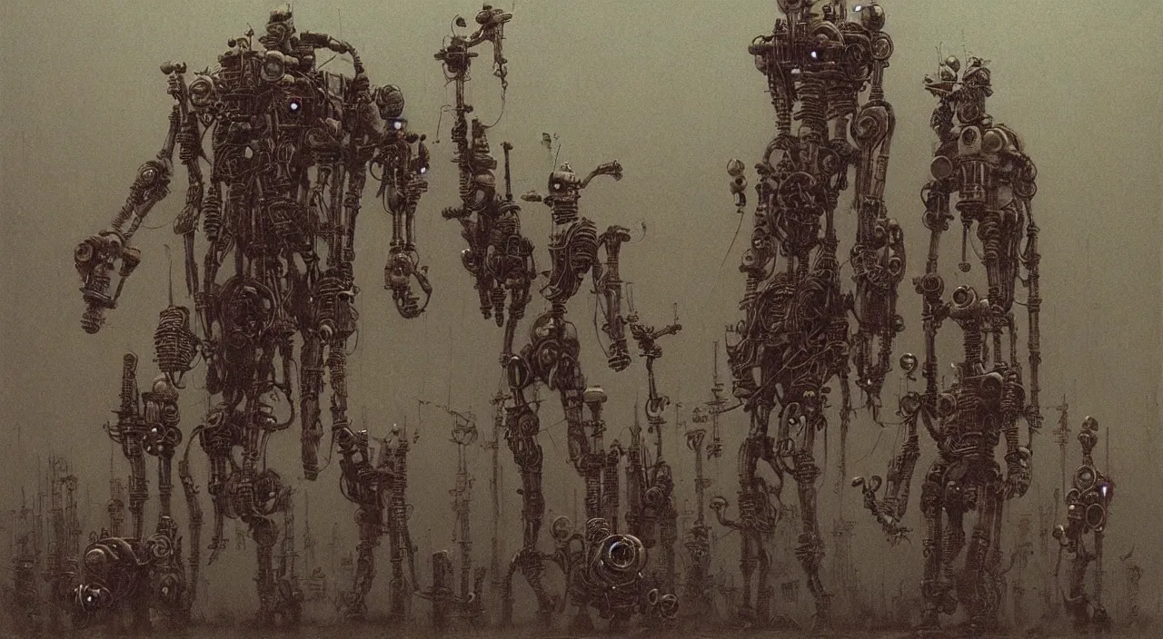 Image similar to steampunk robots by vladislav beksinski