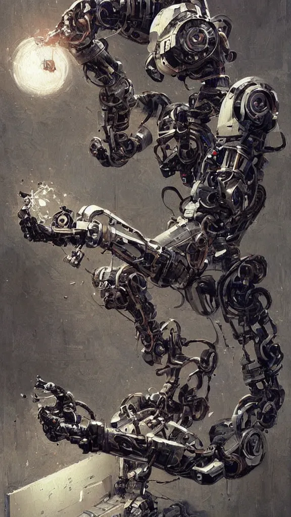 Prompt: robot painting a robot on canvas, intricate, highly detailed, photorealistic, film still, by greg rutkowski.