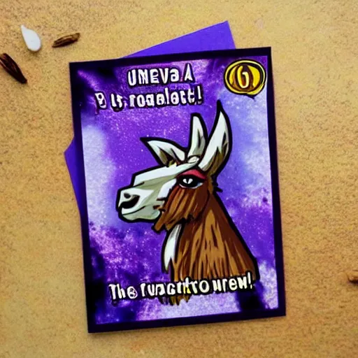 Prompt: a Yu-Gi-Oh! card with a fantastic llama