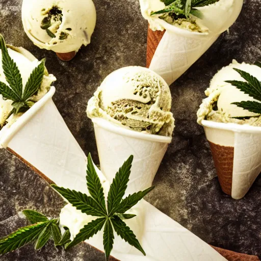 Prompt: marijuana ice cream hd food photography