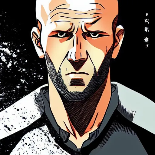 Image similar to jason statham as anime character, anime art