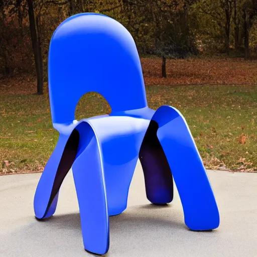 Image similar to an unrealistic hyper mega ellipsoid chair made of cobalt