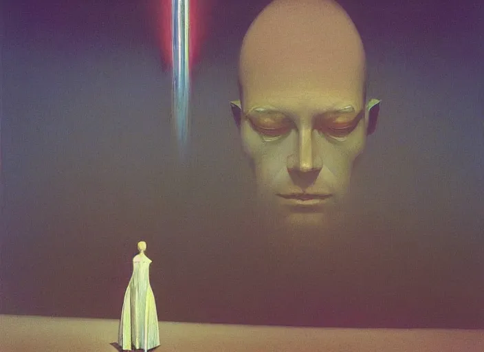 Image similar to portrait painting of meditation, science fiction, Edward Hopper and James Gilleard, Zdzislaw Beksinski, highly detailed