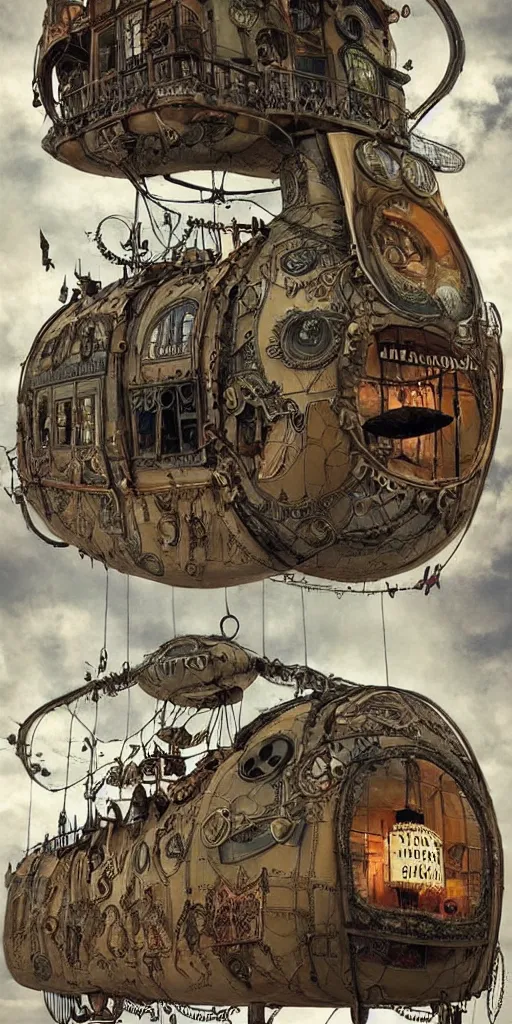 Image similar to a vintage steampunk living airship by alexander jansson and where's waldo