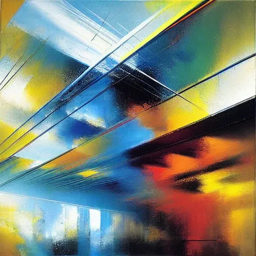 Image similar to abstract art representing momentum, oil painting by john berkey and gabriel dawe, masterwork