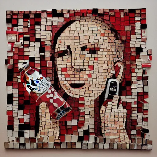 Image similar to addicted to coca cola. sad mosaic.