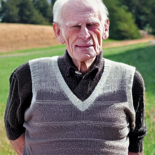 Image similar to A photograph of old Jerma985 in his eighties who looks like Jerma985 wearing a sweater vest in the 2010s, Jerma985, looks like Jerma985, taken in the late 2010s, taken on a 2010s Camera, realistic, hyperrealistic, very realistic, highly detailed, very detailed, extremely detailed, detailed, digital art, trending on artstation, headshot and bodyshot, detailed face, very detailed face