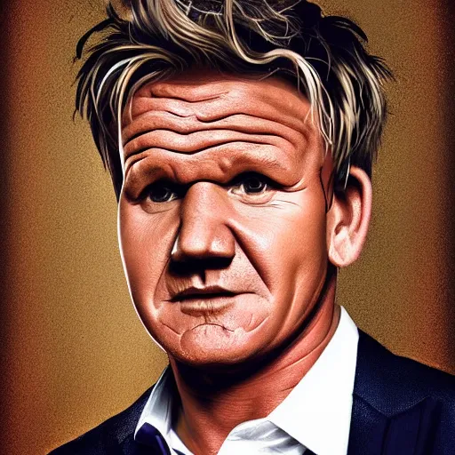 Prompt: gordon ramsay in the art style of papa meat