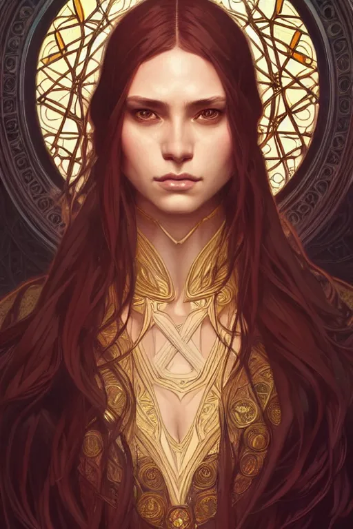 Image similar to symmetry!! intense fanart of gemma as acotar protagonist, intricate, elegant, highly detailed, my rendition, digital painting, artstation, concept art, smooth, sharp focus, illustration, art by artgerm and greg rutkowski and alphonse mucha